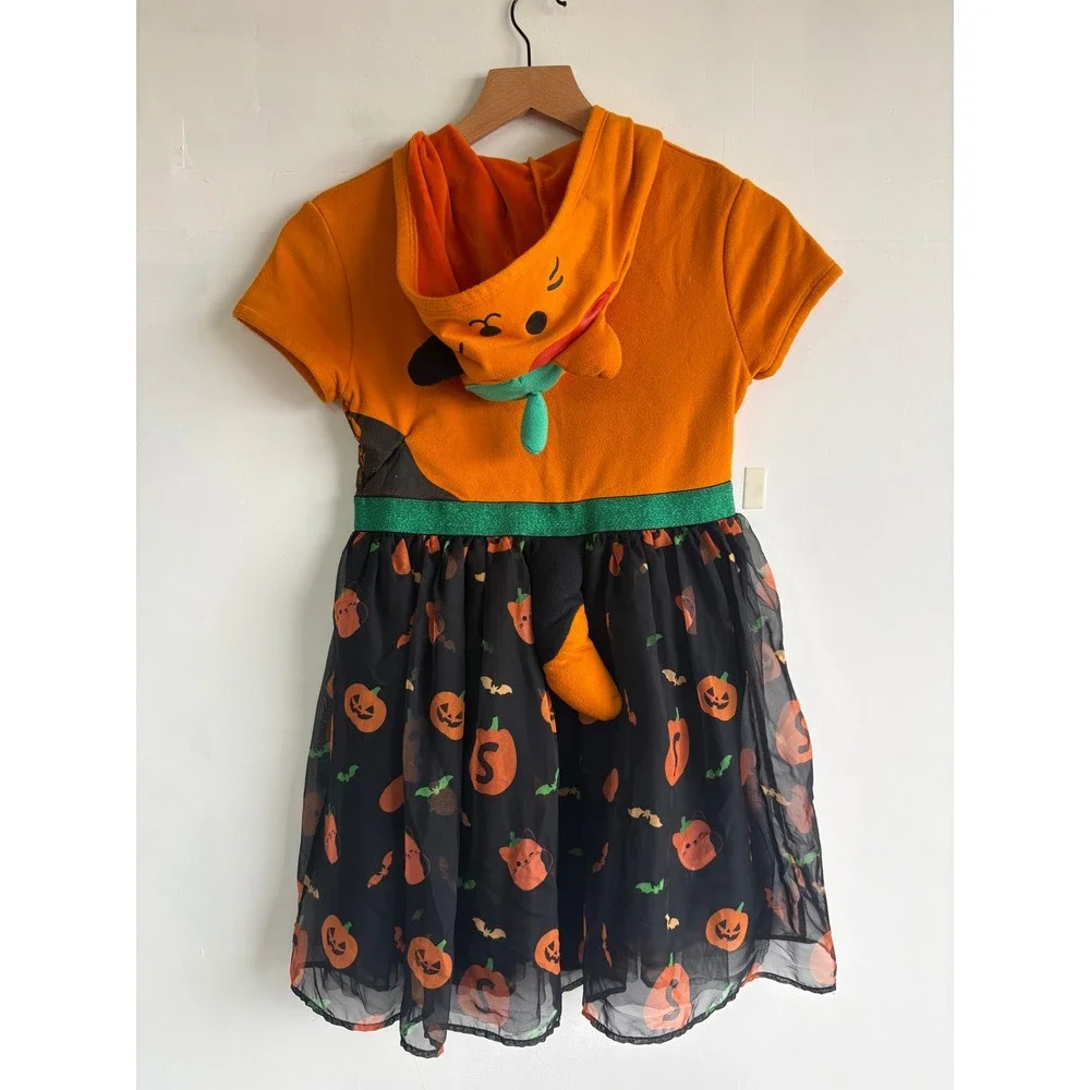 Squishmallows Girls Halloween Pumpkin Costume Dress Hood kidcore Orange Black L
